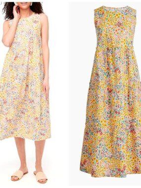 J. Crew Mixed-Floral Tiered Midi Sleeveless A-Line Dress